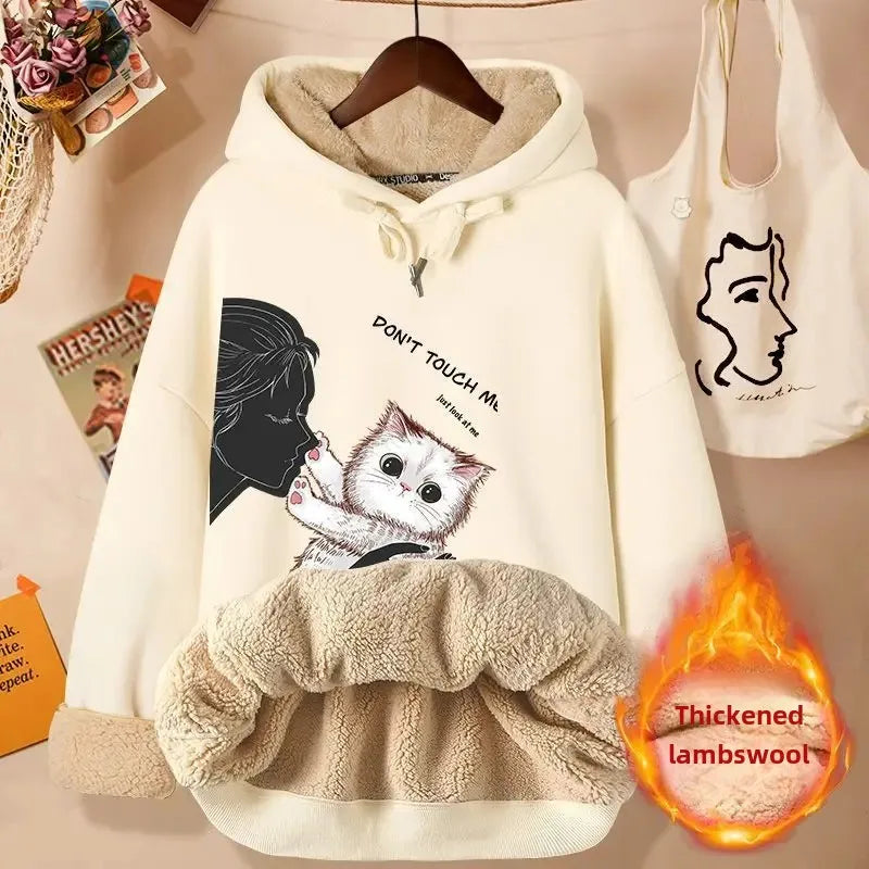 2024 New Women's Fleece-lined Thick Sweatshirt Hooded Winter Top Autumn/winter Thickened Wool Sweater Coat Casual Style