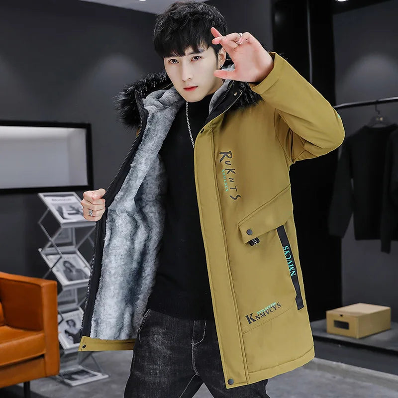 Winter Jacket Men Fur collar Thicken Outerwear Men Parka Coat 2025 High Quality Hooded Fur Lined Thick Warm Parkas