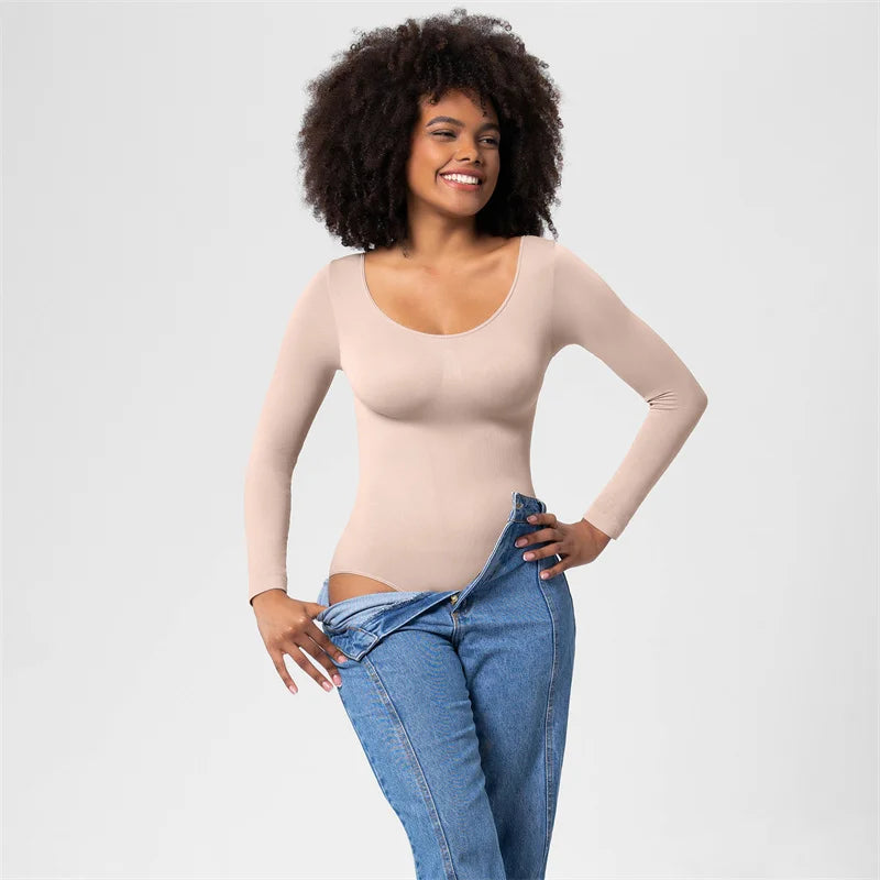 Long Sleeve Seamless One Piece Corset Slimming Bodysuit Full Coverage Women's Waist Training Shapewear