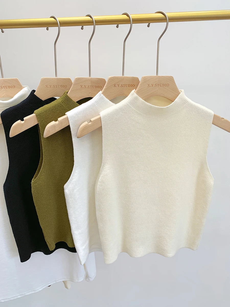 Women Knitted Tank Top Summer Fall Slim Sweater Short Sleeveless Solid Spring Autumn Sweaters Pullovers