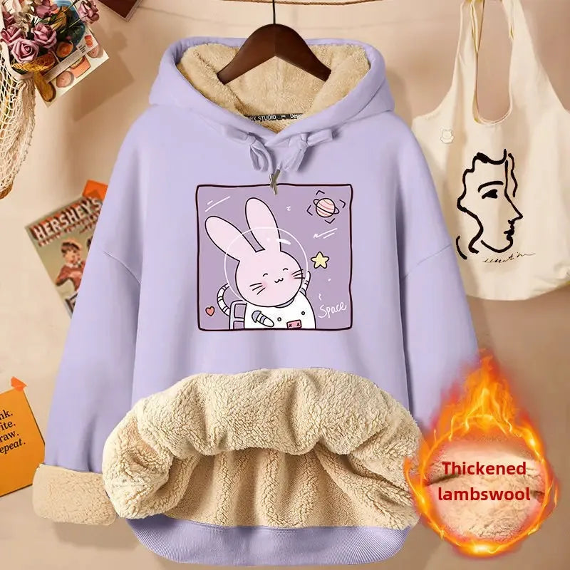 2024 New Women's Fleece-lined Thick Sweatshirt Hooded Winter Top Autumn/winter Thickened Wool Sweater Coat Casual Style