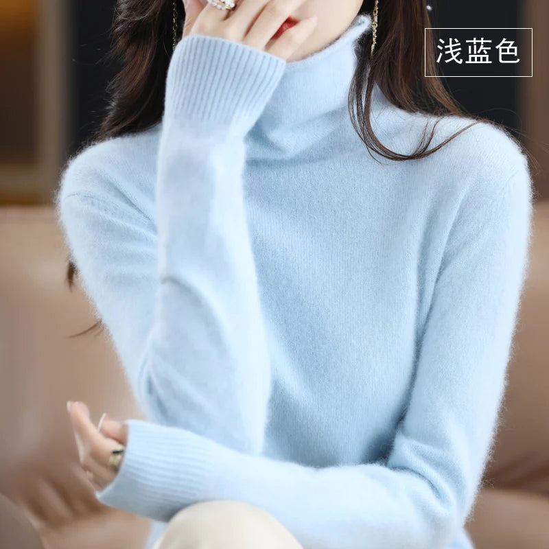 Autumn Winter Women 100% Mink Cashmere Sweater Pile Collar Casual Pullover Qulity Soft Warm Jumpers Solid Color Knitwear Tops