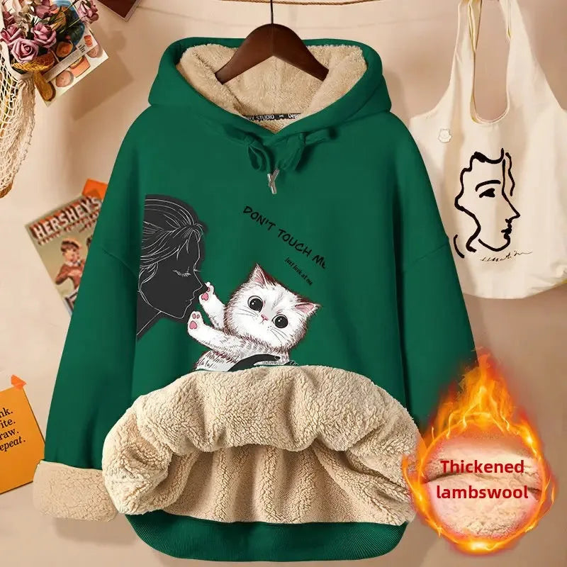 2024 New Women's Fleece-lined Thick Sweatshirt Hooded Winter Top Autumn/winter Thickened Wool Sweater Coat Casual Style