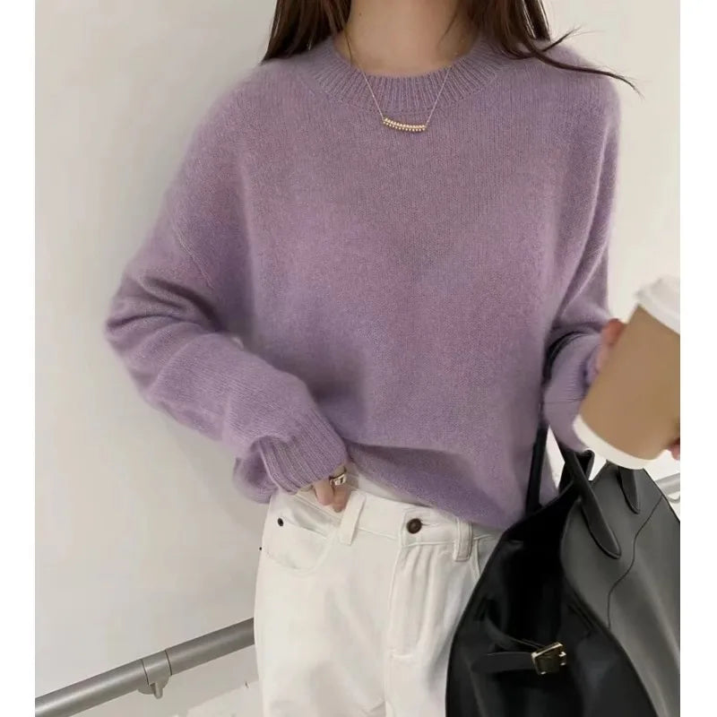 100% cashmere sweater women's autumn and winter thick sweater loose wool knit