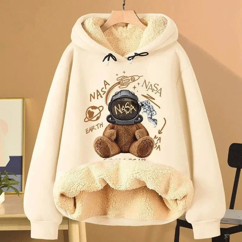 Extra Thick Lamb Velvet Hoodie Women's New Hot Sale Of The Season Autumn Winter Versatile Fleece Lined Thick Loose Top Coat 12