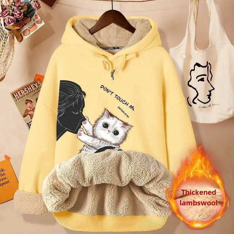 2024 New Women's Fleece-lined Thick Sweatshirt Hooded Winter Top Autumn/winter Thickened Wool Sweater Coat Casual Style