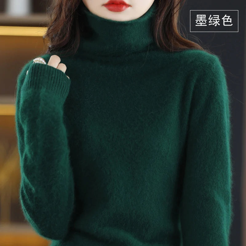 Autumn Winter Women 100% Mink Cashmere Sweater Pile Collar Casual Pullover Qulity Soft Warm Jumpers Solid Color Knitwear Tops