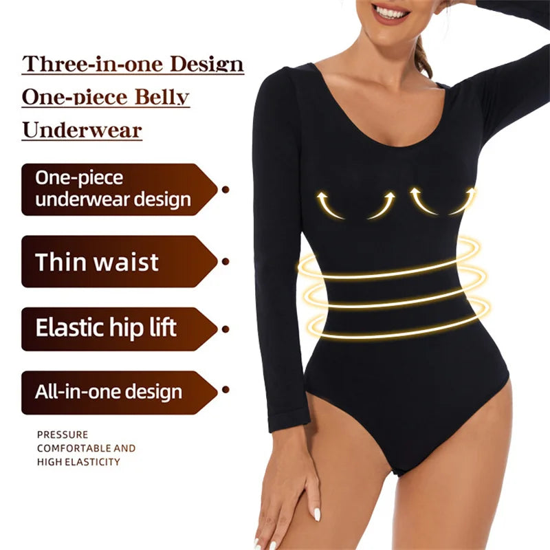 Long Sleeve Seamless One Piece Corset Slimming Bodysuit Full Coverage Women's Waist Training Shapewear