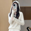 Women Autumn Winter Clothing Hooded Collar Pullover 100% Merino Wool Sweater New Fashion Cashmere Tops Bottoming Knitwear Soft