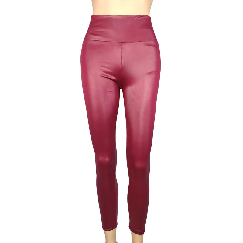 Autumn And Winter New Season Wearable Women's Tight Pants With High Waist And Sexy Faux Leather Texture Long Pants With Leggings