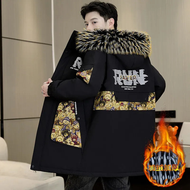 Autumn Winter New Thicken Warm Jacket Men Hooded Parkas Coat Fleece Trendy brand Streetwear ins Wool Liner jacket