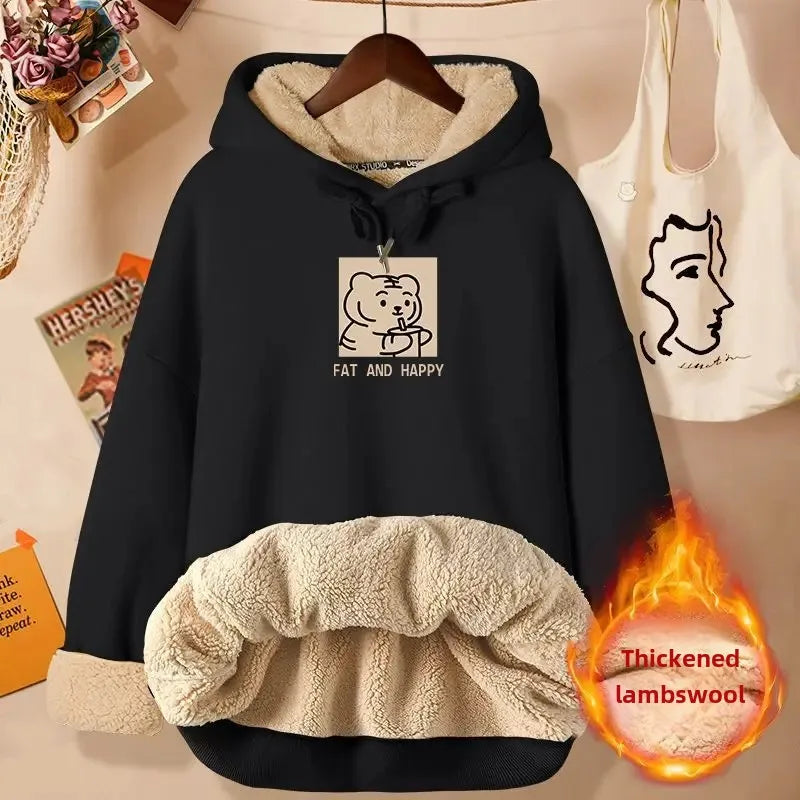 2024 New Women's Fleece-lined Thick Sweatshirt Hooded Winter Top Autumn/winter Thickened Wool Sweater Coat Casual Style