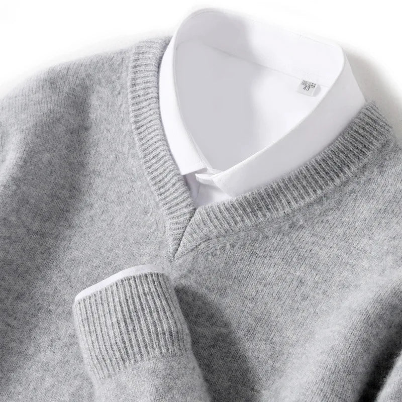 100% Soft Cashmere Cotton Blend Knit Pullover V-Neck Sweater Men's