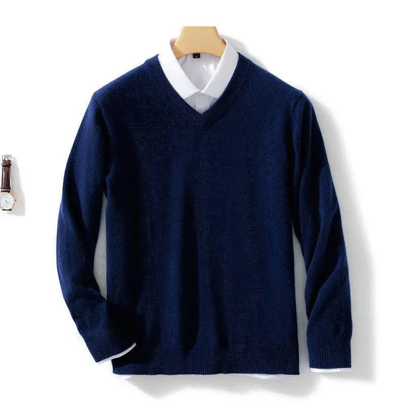 Men's Cashmere Cotton Blend Warm Pullovers Sweater V Neck