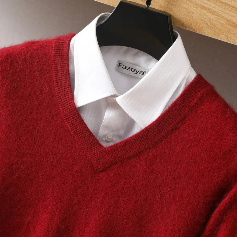 100% Soft Cashmere Cotton Blend Knit Pullover V-Neck Sweater Men's