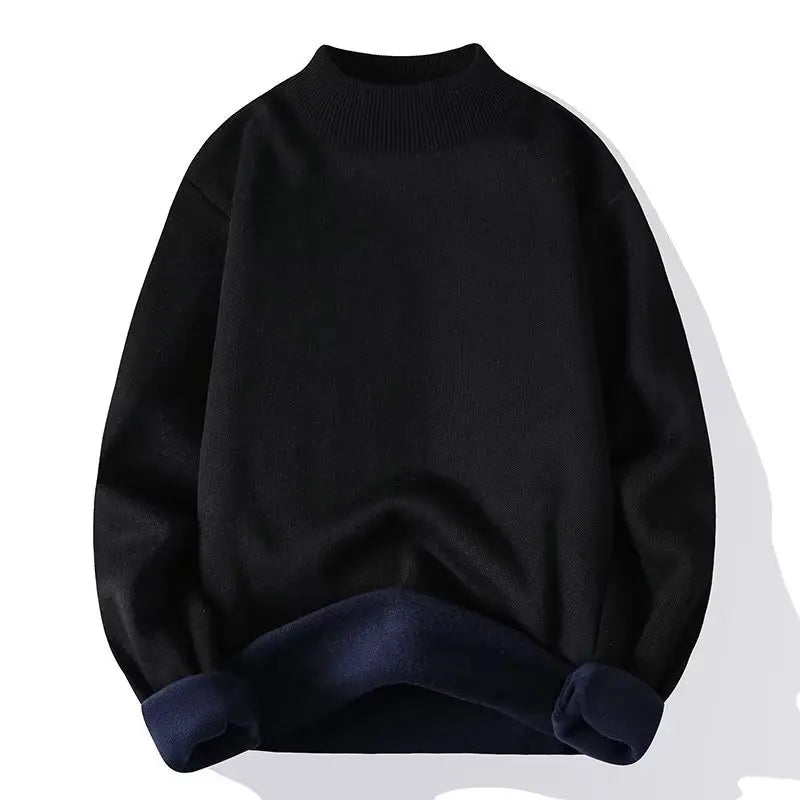 Men Solid Jumpers Knitted Sweater Mock Neck