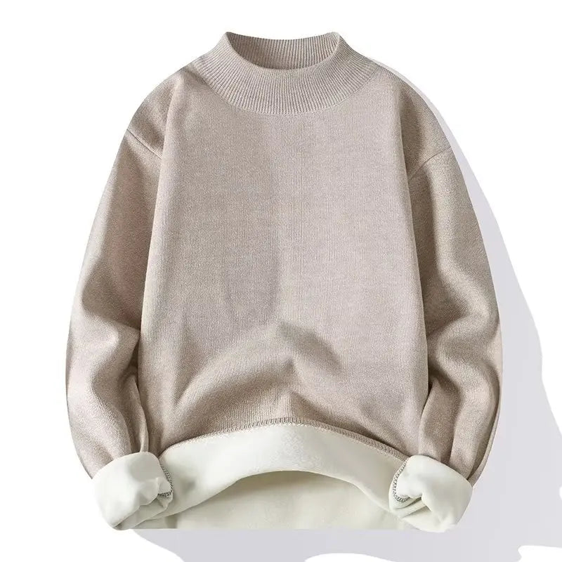Men Solid Jumpers Knitted Sweater Mock Neck